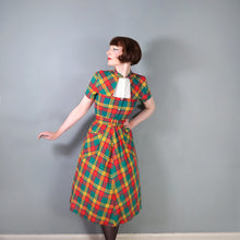 Load image into Gallery viewer, 40s 50s VIBRANT AUTUMN PLAID CAPE SHOULDER SHIRT DRESS WITH BELT - S