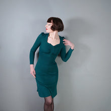 Load image into Gallery viewer, 70s DARK GREEN FINE WOOL STRETCH JERSEY ART DECO INSPIRED DRESS - XS