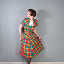 Load image into Gallery viewer, 40s 50s VIBRANT AUTUMN PLAID CAPE SHOULDER SHIRT DRESS WITH BELT - S