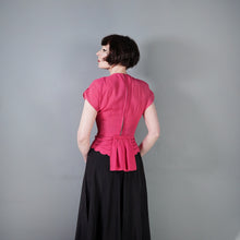 Load image into Gallery viewer, 40s PINK AND BLACK RAYON RHINESTONED COCKTAIL DRESS - XS