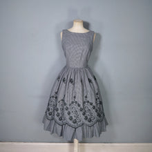 Load image into Gallery viewer, 50s LIGHTWEIGHT TIERED EMBROIDERED GREY GINGHAM DRESS WITH DEEP SCOOP BACK - XS-S