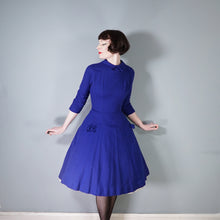 Load image into Gallery viewer, 50s JONATHAN LOGAN ROYAL BLUE WOOL FIT AND FLARE DRESS WITH BOWS - S