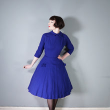 Load image into Gallery viewer, 50s JONATHAN LOGAN ROYAL BLUE WOOL FIT AND FLARE DRESS WITH BOWS - S