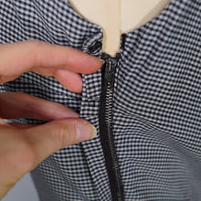 Load image into Gallery viewer, 50s LIGHTWEIGHT TIERED EMBROIDERED GREY GINGHAM DRESS WITH DEEP SCOOP BACK - XS-S