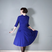 Load image into Gallery viewer, 50s JONATHAN LOGAN ROYAL BLUE WOOL FIT AND FLARE DRESS WITH BOWS - S