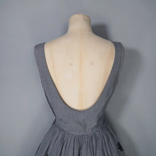 Load image into Gallery viewer, 50s LIGHTWEIGHT TIERED EMBROIDERED GREY GINGHAM DRESS WITH DEEP SCOOP BACK - XS-S