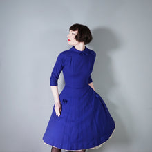 Load image into Gallery viewer, 50s JONATHAN LOGAN ROYAL BLUE WOOL FIT AND FLARE DRESS WITH BOWS - S