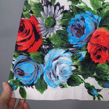 Load image into Gallery viewer, 50s LARGE RED AND TURQUOISE ROSE FLORAL COTTON FULL SKIRTED DRESS - S
