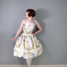 Load image into Gallery viewer, 50s BEAUMART GARLAND AND BUTTERFLY PRINT FULL SKIRTED SUMMER DRESS - XS