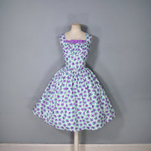 Load image into Gallery viewer, 50s 60s SAMBO VANITY COTTONS PURPLE ROSE PRINT DRESS - XS
