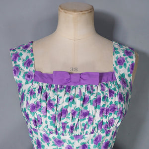 50s 60s SAMBO VANITY COTTONS PURPLE ROSE PRINT DRESS - XS