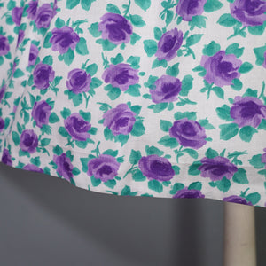50s 60s SAMBO VANITY COTTONS PURPLE ROSE PRINT DRESS - XS