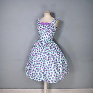 50s 60s SAMBO VANITY COTTONS PURPLE ROSE PRINT DRESS - XS