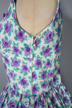 Load image into Gallery viewer, 50s 60s SAMBO VANITY COTTONS PURPLE ROSE PRINT DRESS - XS