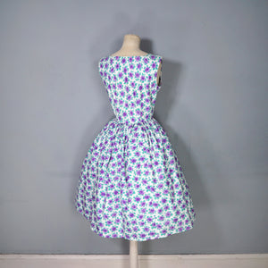 50s 60s SAMBO VANITY COTTONS PURPLE ROSE PRINT DRESS - XS
