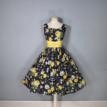 Load image into Gallery viewer, 50s BLACK YELLOW FLORAL ROSE PRINT DRESS AND BOLERO JACKET - S