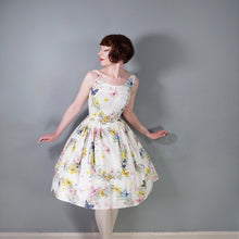 Load image into Gallery viewer, 50s BEAUMART GARLAND AND BUTTERFLY PRINT FULL SKIRTED SUMMER DRESS - XS