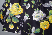 Load image into Gallery viewer, 50s BLACK YELLOW FLORAL ROSE PRINT DRESS AND BOLERO JACKET - S