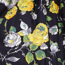 Load image into Gallery viewer, 50s BLACK YELLOW FLORAL ROSE PRINT DRESS AND BOLERO JACKET - S