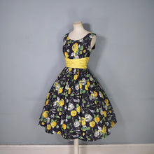 Load image into Gallery viewer, 50s BLACK YELLOW FLORAL ROSE PRINT DRESS AND BOLERO JACKET - S