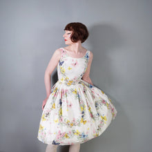 Load image into Gallery viewer, 50s BEAUMART GARLAND AND BUTTERFLY PRINT FULL SKIRTED SUMMER DRESS - XS