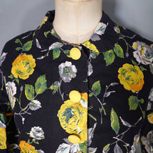Load image into Gallery viewer, 50s BLACK YELLOW FLORAL ROSE PRINT DRESS AND BOLERO JACKET - S