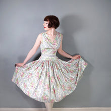 Load image into Gallery viewer, 50s ROMANTIC GREY AND PASTEL PINK FLORAL ROSE PRINT DRESS - S-M