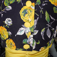 Load image into Gallery viewer, 50s BLACK YELLOW FLORAL ROSE PRINT DRESS AND BOLERO JACKET - S
