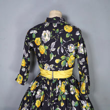 Load image into Gallery viewer, 50s BLACK YELLOW FLORAL ROSE PRINT DRESS AND BOLERO JACKET - S