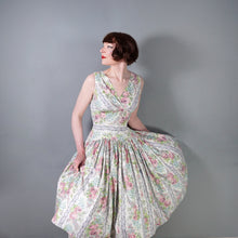 Load image into Gallery viewer, 50s ROMANTIC GREY AND PASTEL PINK FLORAL ROSE PRINT DRESS - S-M