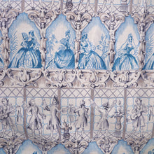Load image into Gallery viewer, 50s PALE BLUE NOVELTY DRESS IN ROMANTIC LADY AND COURTIER PRINT - XS-S