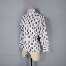 Load image into Gallery viewer, 70s SMOKING / LIGHTER PRINT NOVELTY BLUE WHITE SHIRT - XS