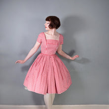 Load image into Gallery viewer, 50s DARK PINK AND WHITE CANDY STRIPED COTTON DAY DRESS - XS-S