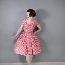 Load image into Gallery viewer, 50s DARK PINK AND WHITE CANDY STRIPED COTTON DAY DRESS - XS-S