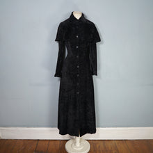 Load image into Gallery viewer, 60s 70s CLOBBER / JEFF BANKS GOTHIC BLACK CHENILLE MAXI COAT WITH CAPE SHOULDER - XS