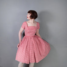 Load image into Gallery viewer, 50s DARK PINK AND WHITE CANDY STRIPED COTTON DAY DRESS - XS-S