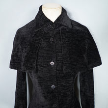 Load image into Gallery viewer, 60s 70s CLOBBER / JEFF BANKS GOTHIC BLACK CHENILLE MAXI COAT WITH CAPE SHOULDER - XS