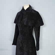 Load image into Gallery viewer, 60s 70s CLOBBER / JEFF BANKS GOTHIC BLACK CHENILLE MAXI COAT WITH CAPE SHOULDER - XS