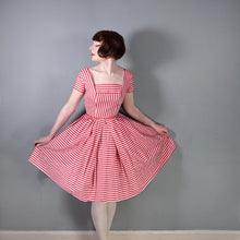 Load image into Gallery viewer, 50s DARK PINK AND WHITE CANDY STRIPED COTTON DAY DRESS - XS-S