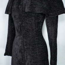 Load image into Gallery viewer, 60s 70s CLOBBER / JEFF BANKS GOTHIC BLACK CHENILLE MAXI COAT WITH CAPE SHOULDER - XS