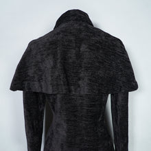 Load image into Gallery viewer, 60s 70s CLOBBER / JEFF BANKS GOTHIC BLACK CHENILLE MAXI COAT WITH CAPE SHOULDER - XS