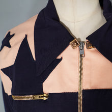 Load image into Gallery viewer, 70s DOES 50s SOFT RAYON STAR APPLIQUE PINK AND NAVY BOMBER JACKET - M-L