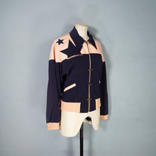 Load image into Gallery viewer, 70s DOES 50s SOFT RAYON STAR APPLIQUE PINK AND NAVY BOMBER JACKET - M-L