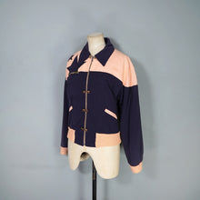 Load image into Gallery viewer, 70s DOES 50s SOFT RAYON STAR APPLIQUE PINK AND NAVY BOMBER JACKET - M-L