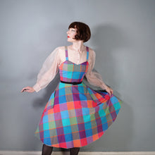 Load image into Gallery viewer, 80s DOES 50s COLOURFUL PLAID CHECK STRAPPY FULL SKIRTED DRESS - S