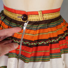 Load image into Gallery viewer, 50s 60s ORANGE STRIPE AND BALL PATTERN FULL COTTON SKIRT - 29.5&quot;