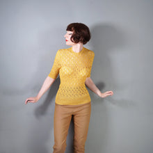 Load image into Gallery viewer, 40s SLINKY BRIGHT GOLDENROD YELLOW LACE KNIT JUMPER TOP - S-M
