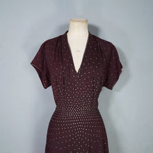 Load image into Gallery viewer, 40s BROWN ALL OVER SILVER RHINESTONE CREPE COCKTAIL DRESS - M