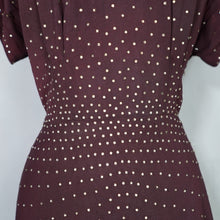 Load image into Gallery viewer, 40s BROWN ALL OVER SILVER RHINESTONE CREPE COCKTAIL DRESS - M