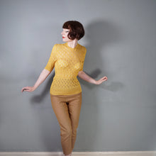 Load image into Gallery viewer, 40s SLINKY BRIGHT GOLDENROD YELLOW LACE KNIT JUMPER TOP - S-M